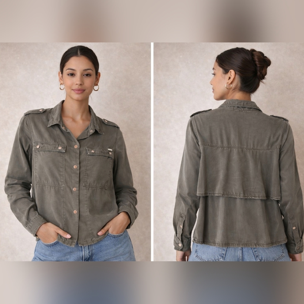 Guess- Olive Green Jacket - Women's Casual Button-Front Coat